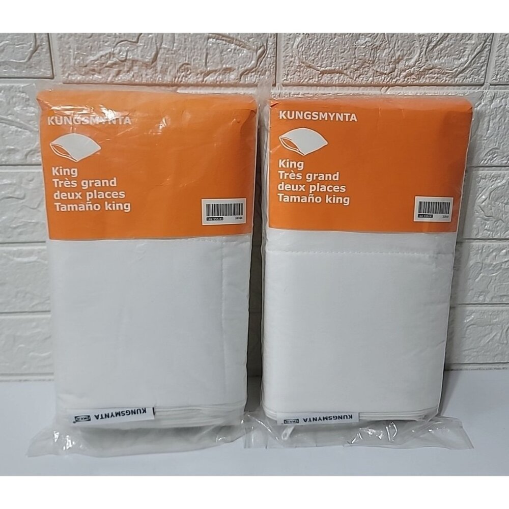 Lot Of 2 IKEA Kungsmynta king size Quilted Pillow Sham White Zippered